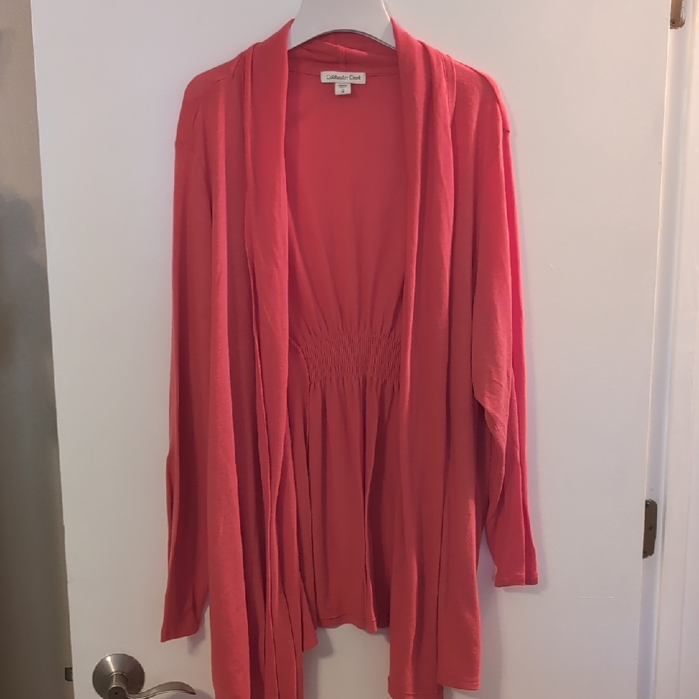 Coldwater Creek Coral Open Cardigan, Long Sleeves